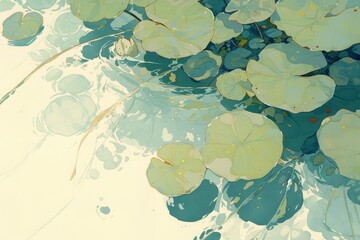 Sketch the intricate veins of a lily pad floating on a tranquil pond