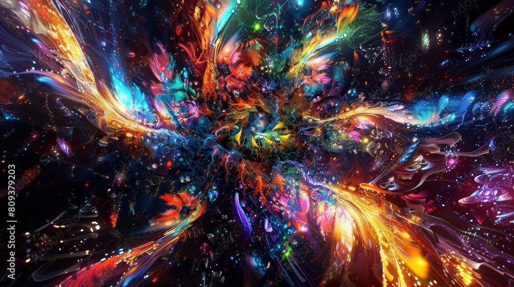 Poster a colorful fractal image featuring a variety of shapes and sizes, including a square, triangle, rect