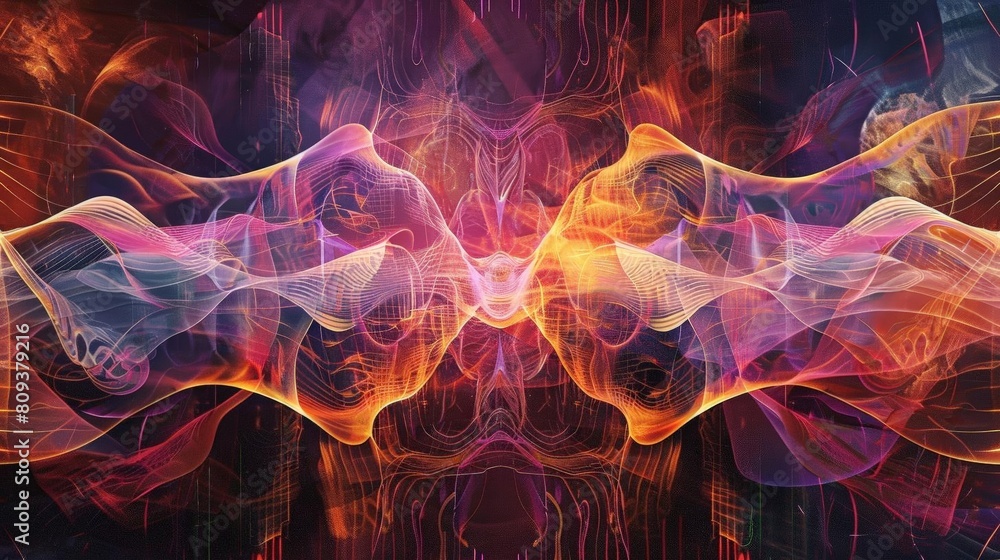 Poster a fractal image featuring a colorful array of shapes and sizes, including a triangle, a square, a re