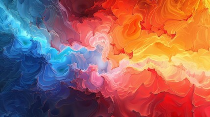 a colorful abstract painting featuring a red, orange, and yellow color scheme, with a isolated background