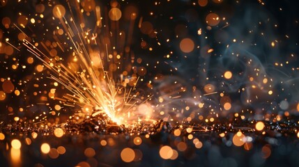 Naklejka premium Close-up shot of welding sparks, bright and glowing, dispersed in a dark expanse.