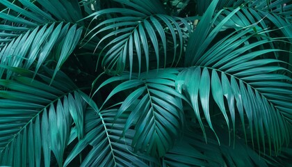 tropical palm leaf and shadow abstract natural green background dark blue tone