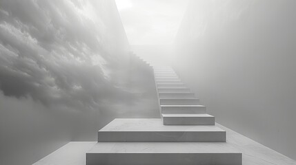 A set of plain white stairs leading up into a cloudy sky.