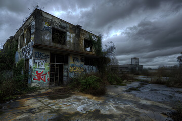 The Forgotten Echoes of Urban Life: A Poignant View of Street Art and Urban Decay Through Urban...