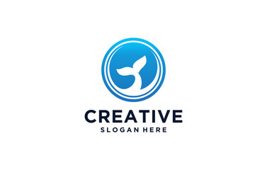 negative space shark tail ocean logo design