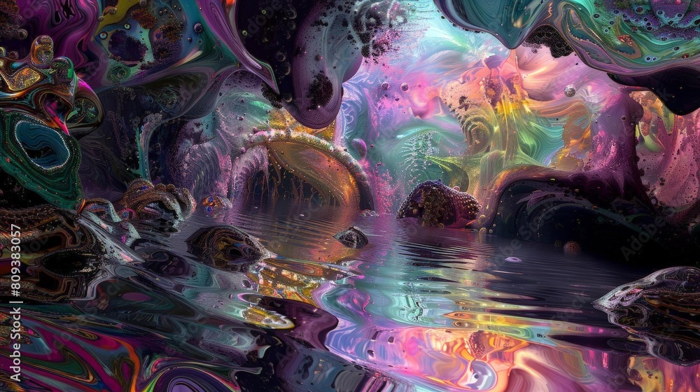 Poster an abstract painting featuring a circular object with a isolated background, surrounded by a red cir