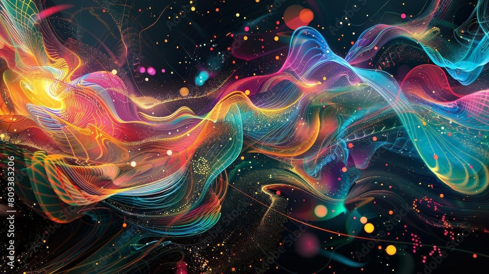 Poster a colorful fractal image featuring a variety of shapes and sizes, including a square, triangle, rect