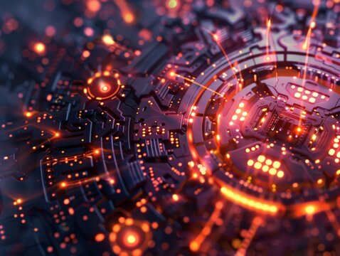 A detailed technical illustration of a digital shield, showcasing the intricate energy channels that deflect the incoming binary code arrows