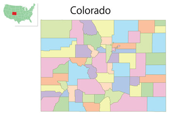 コロラド　アメリカ　地図　カラフル　アイコン