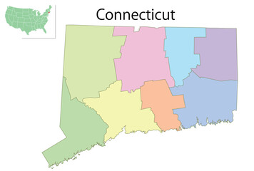 コネチカット　アメリカ　地図　カラフル　アイコン
