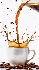 Coffee Pour, A dynamic shot capturing coffee being poured from a coffee pot or espresso machine into a cup