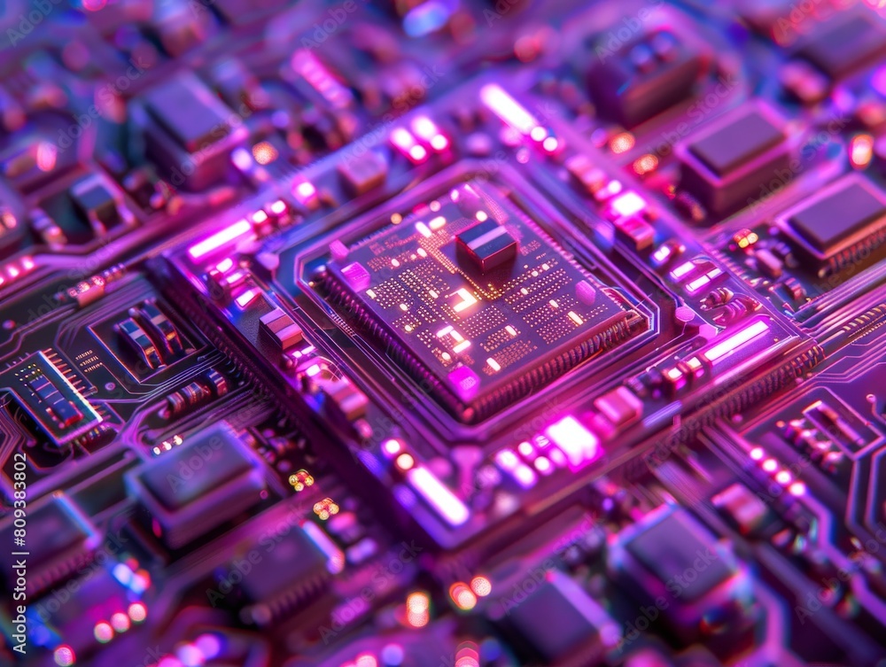 Aufkleber a macro view of a computer chip bathed in a radiant purple light the intricate patterns of transisto
