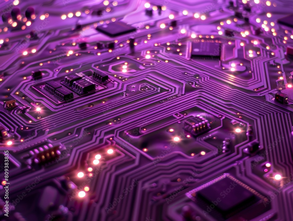 Aufkleber a macro view of a computer chip bathed in a radiant purple light the intricate patterns of transisto