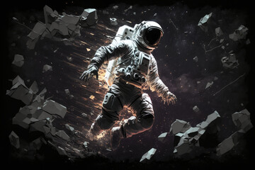 floating astronaut spacemen zero gravity in outer orbit