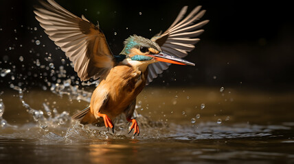 White-throated Kingfisher taking a bath