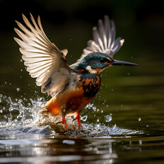 Common Kingfisher (Alcedo atthis) jumping in water - obrazy, fototapety, plakaty