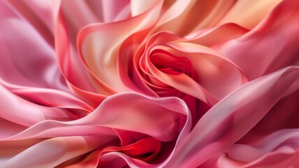 Obraz premium A photorealistic closeup of a rose crafted from flowing silk ribbons The image captures the intricate details of the fabric weave and the subtle variations in color within each pet