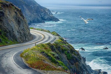 The endless coastal road winds along the edge of sheer cliffs