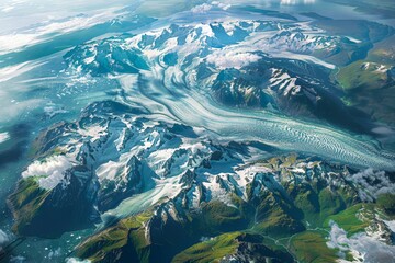 A satellite image of the Earth with green areas expanding and receding glaciers, symbolizing global efforts towards environmental restoration