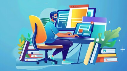 Spectacular Concept of Online education,man use Online education training and e-learning webinar