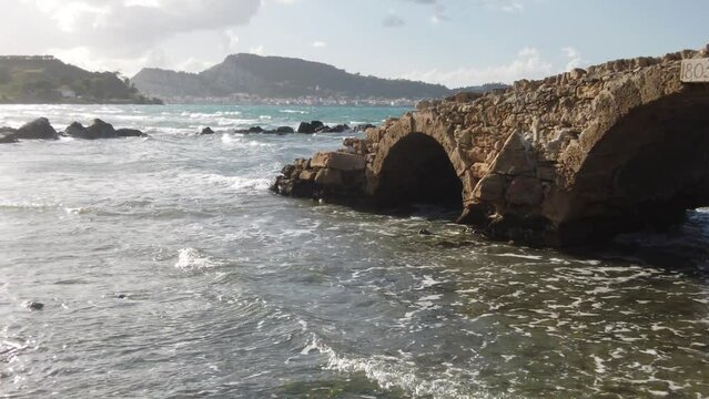 antique stone bridge on the beach of Argassi in Zakynthos