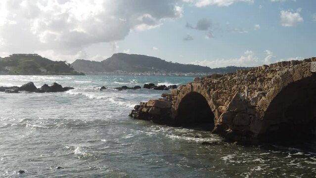 antique stone bridge on the beach of Argassi in Zakynthos