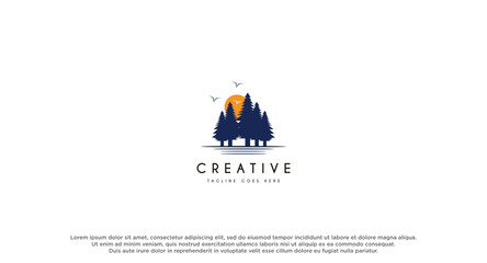 Pine tree Logo design vector illustration.