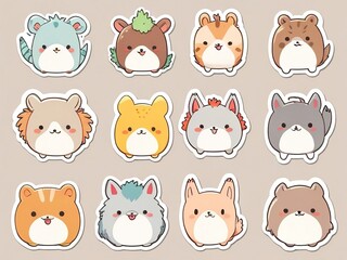 variety of stickers of different types of very cute animals, cats, dogs, bears