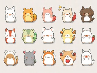 variety of stickers of different types of very cute animals, cats, dogs, bears