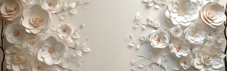 White Paper Flowers: Digital Illustration of Wedding Floral Background for Valentine's Day