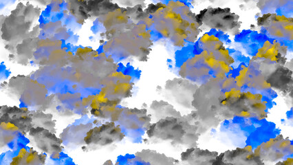 Abstract background of cloud like shapes on a white canvas.   The clouds are in shades of gray,...
