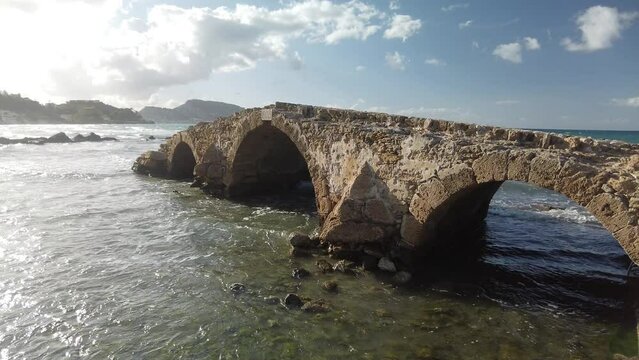 antique stone bridge on the beach of Argassi in Zakynthos