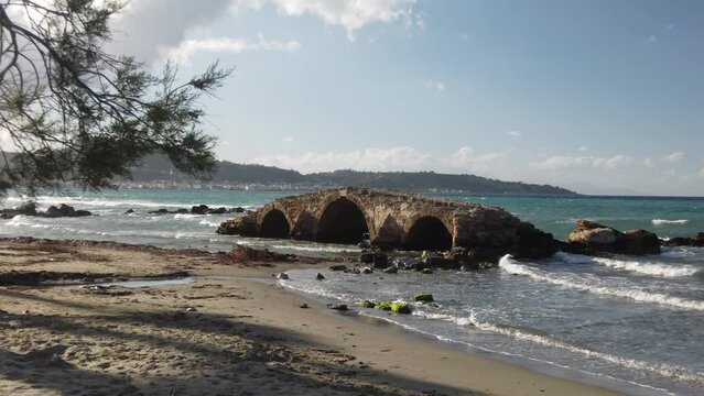 antique stone bridge on the beach of Argassi in Zakynthos