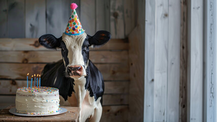 Birthday cow isolated on a farm
