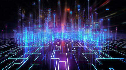 Fototapeta premium Abstract modern AI futuristic technology neon light effect network digital Connections data design background