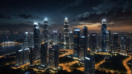 Obraz premium Future Vision: Imagine futuristic scenes of Singapore's skyline or technological advancements, highlighting the nation's aspirations for the future.,night city skyline