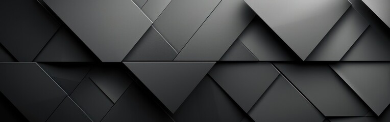 Dark Metallic Abstract Geometric Texture Banner for Web and Print Design with Overlapping Layers and Anthracite, Black, Gray, and Silver Shades