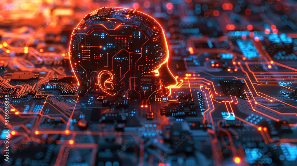 Poster attractive big data and artificial intelligence concept, machine learning and circuit board