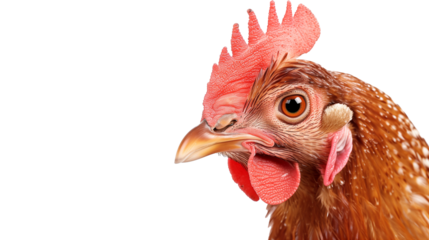 portrait of chicken isolated on transparent background, chicken cut out 
