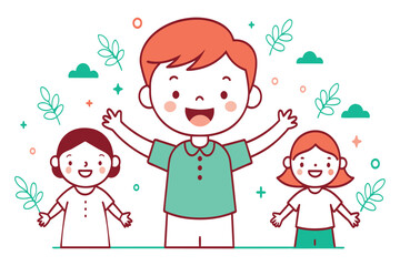 Three joyful kids with playful expressions enjoying a sunny day outdoors