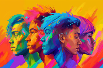 People with different colored hair, style of pop art illustration