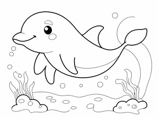 Obraz premium Cute dolphin drawing coloring book