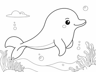 Obraz premium Cute dolphin drawing coloring book