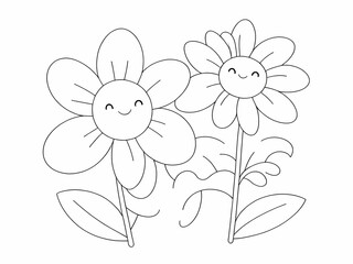 Cute flowers drawing coloring book