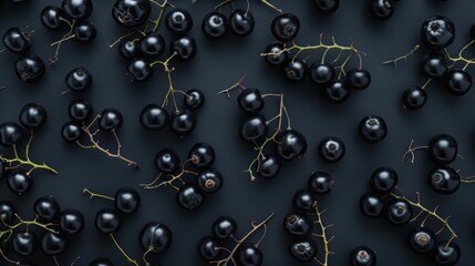 Black rowan fruit pattern organic botanical farm solid background