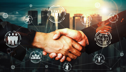 Human Resources Recruitment and People Networking Concept. Modern graphic interface showing...