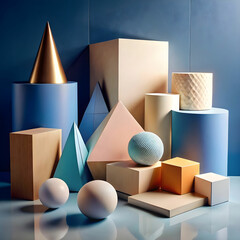 a display of geometric shapes and solids background