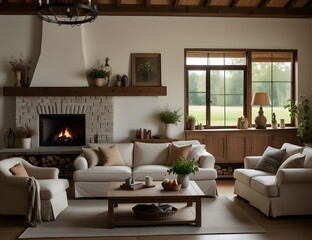 Farmhouse, country home interior design of modern living room.