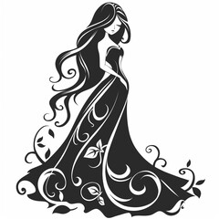 a woman in a long dress with a long flowing hair
