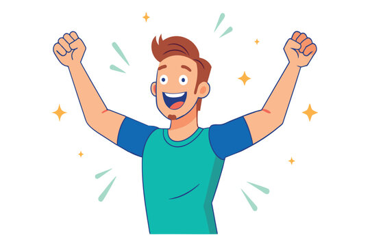 Joyous man with arms up expressing triumph